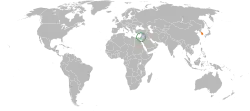 Map indicating locations of Israel and South Korea