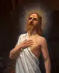 Jesus Christ as painted in the Church&nbsp;[sv] of Hässleholm, Sweden, by the painter Georg Hansen (1868-1932)