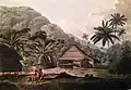 In 1780, crew members of HMS Discovery found the island as a friendly place whose vegetation was dense and lush; illustration by John Webber (1751–1793)