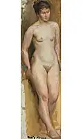 Standing Nude, oil on canvas on cardboard 76.5 x 23.0 cm