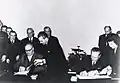 Gheorghe Gheorghiu-Dej and Josip Broz Tito signing the treaty that allowed for the construction process to begin, 30 November 1963