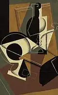 Juan Gris, 1917, Moulin à café et bouteille, oil on cardboard mounted on panel, 60.8 x 37.7&nbsp;cm. Provenance: Léonce Rosenberg, Paris