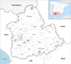 Map of the province of Seville with its municipalities