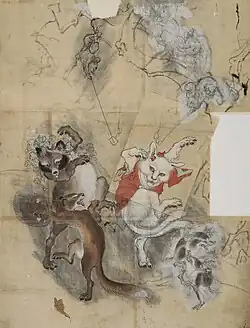 Frolicking Animals, Nekomata and Tanuki Badger