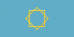 Flag depicting two squares with yellow outline forming 8-pointed star on a blue background