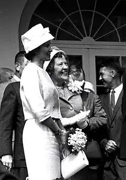 In 1961, Louise Shepard wore a lampshade hat with front bow at a NASA award ceremony for her husband Alan B. Shepard.