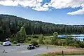 View northwest over picnic area, with Alleyne Lake on the right