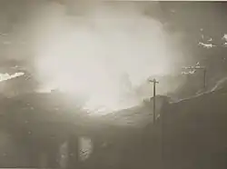 b&w photo of a fire