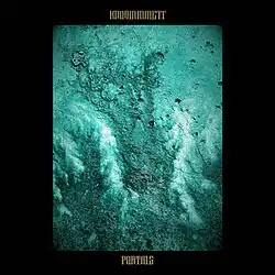 A blurry blue image of shadowy treetops in a black frame with the artist's name at the top and the EP's at the bottom, both in gold print.