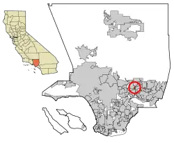 Location of Mayflower Village in Los Angeles County, California.
