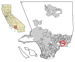 Location of South San Jose Hills in Los Angeles County, California.