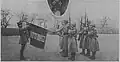 Mangin decorating the regimental colours along with ten citations with the croix de guerre 1914-1918 with palms at Mainz, February 5, 1919.