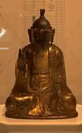 Seated bodhisattva, 17th century. Gilt wood, h.64.8&nbsp;cm. Harn Museum of Art.
