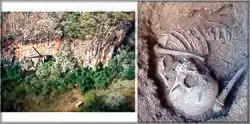 Lapa do Santo. Aerial view of the site and human skeleton dated to 10 thousand years.