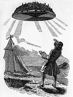 An illustration of the levitating island Laputa in Gulliver's Travels