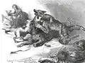 Escaped Leopard Battles with Dogs at Raglan Castle, circa 1875, by Sydney P. Hall