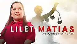 An image of Jo Berry, with Lady Justice on her back, over a white and beige background. The series title is displayed on the lower part of the image.