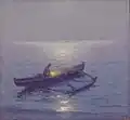 Night Fisherman, oil on board painting by Lionel Walden