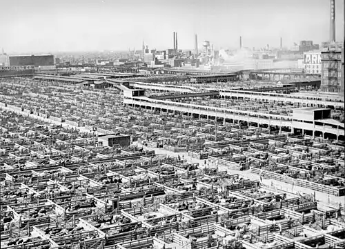 Image 5This 1941 photograph shows the maze of livestock pens and walkways at the Union Stock Yards, Chicago. Image credit: John Vachon, Farm Security Administration (photographer), Darwinek (digital retouching) (from Portal:Illinois/Selected picture)