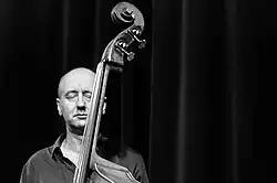 Swanton performing with The Necks in Aarhus, Denmark in 2015
