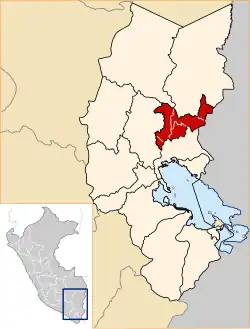 Location of Sina in the San Antonio de Putina Province