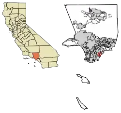 Location of Artesia in Los Angeles County, California.
