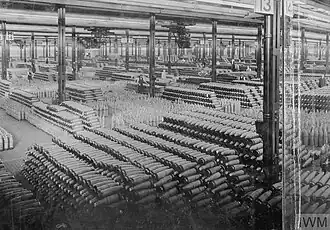 The shell store at the National Shell Filling Factory at Chilwell, Nottinghamshire, on 5 November 1918