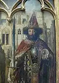 Saint Charlemagne in the Crucifixion of the Parlement de Paris&nbsp;[fr], mid-15th century, Louvre