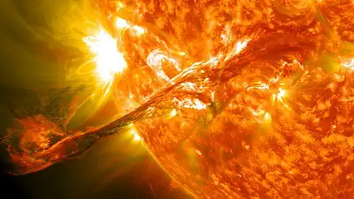 On August 31, 2012, a long prominence/filament of solar material that had been hovering in the Sun's atmosphere, the corona, erupted out into space at 4:36&nbsp;p.m. EDT.