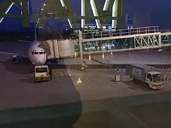 One of the 12 jetbridges installed in UPG