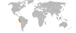Map indicating locations of Malaysia and Peru
