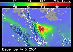 Image 33Peninsular Malaysia Precipitation Map in December 2004 showing heavy precipitation on the east coast, causing floods there. (from Geography of Malaysia)