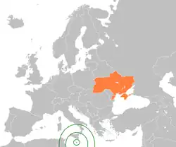 Map indicating locations of Malta and Ukraine