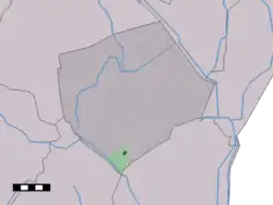 The village centre (dark green) and the statistical district (light green) of Klijndijk in the municipality of Borger-Odoorn.