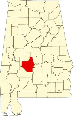 Map of Alabama highlighting Dallas County