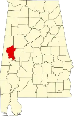 Map of Alabama highlighting Greene County