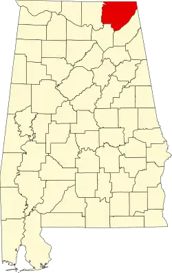 Map of Alabama highlighting Jackson County