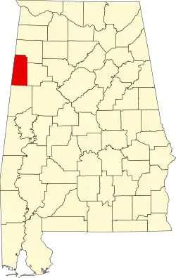 Map of Alabama highlighting Lamar County