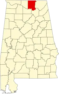 Map of Alabama highlighting Madison County