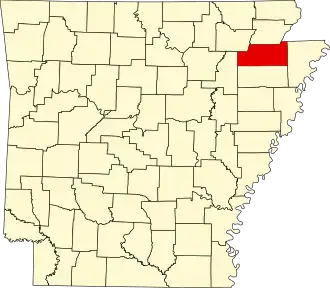 Map of Arkansas highlighting Craighead County