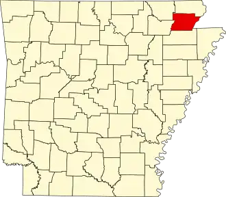Map of Arkansas highlighting Greene County