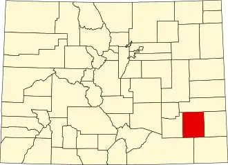 Map of Colorado highlighting Bent County