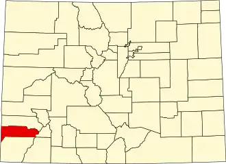 Map of Colorado highlighting Dolores County