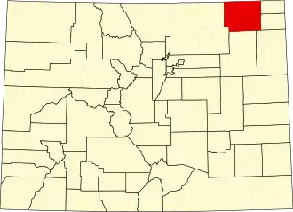 Map of Colorado highlighting Logan County