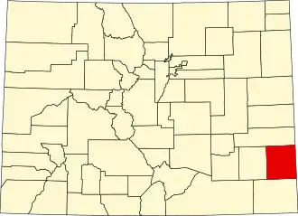 Map of Colorado highlighting Prowers County