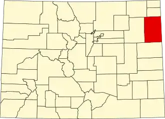 Map of Colorado highlighting Yuma County