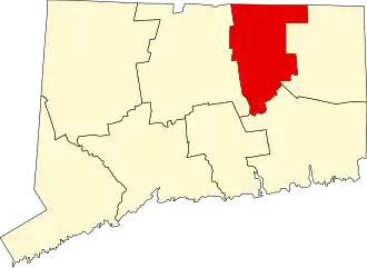 Map of Connecticut highlighting Tolland County