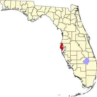 Map of Florida highlighting Pinellas County