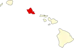 Location in the state of Hawaii (Northwestern Hawaiian Islands not shown)
