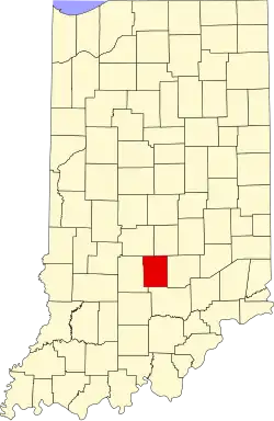 Map of Indiana highlighting Brown County